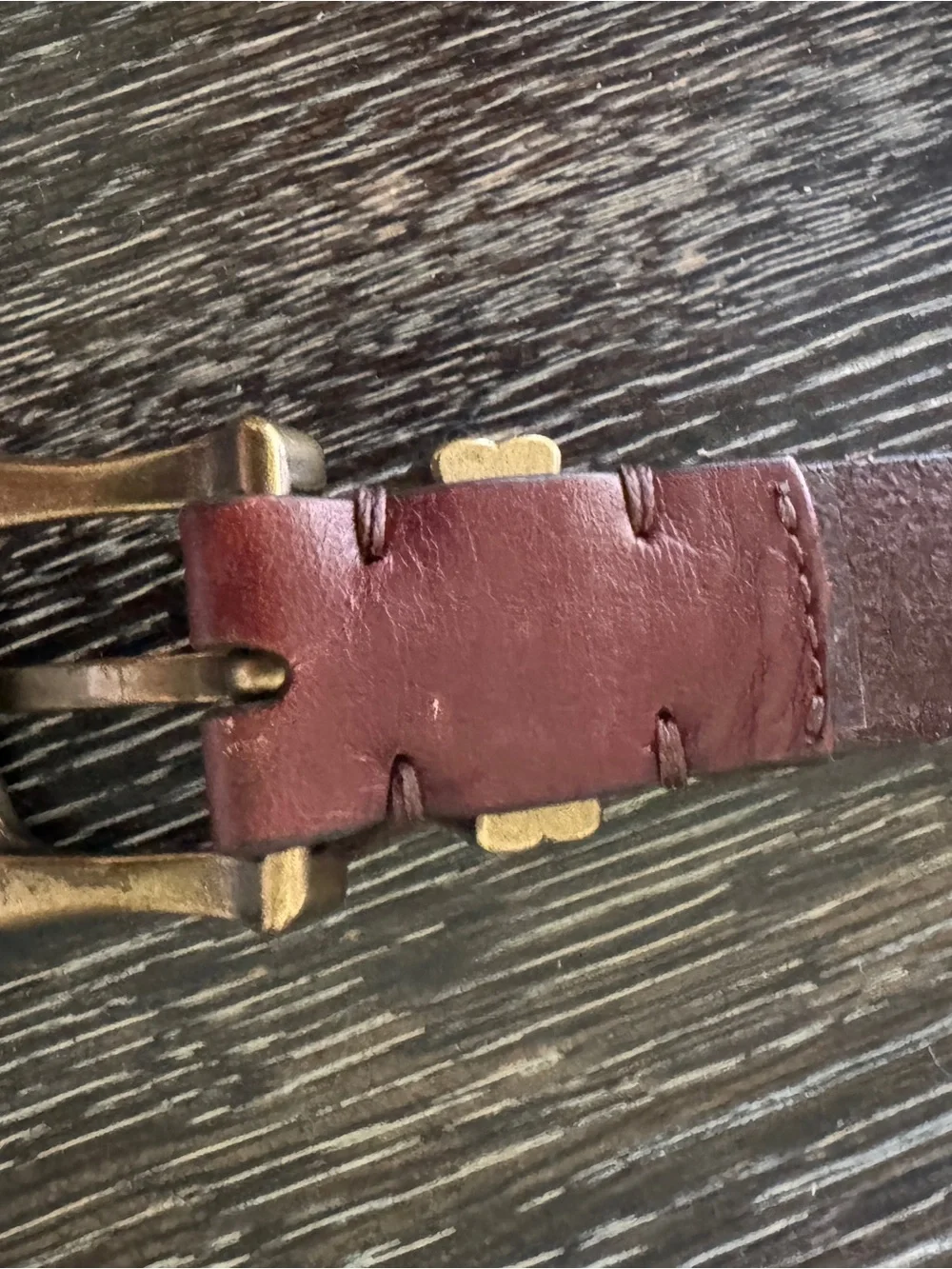 Frye Leather Belt in Burgundy with Antique Brass Buckle